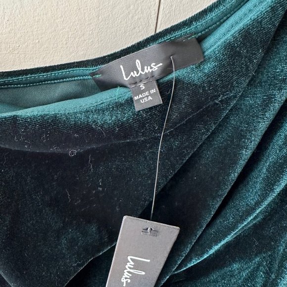 Lulu's Forest Green Velvet One-Shoulder Bodycon Dress, Size Small - Picture 6 of 6